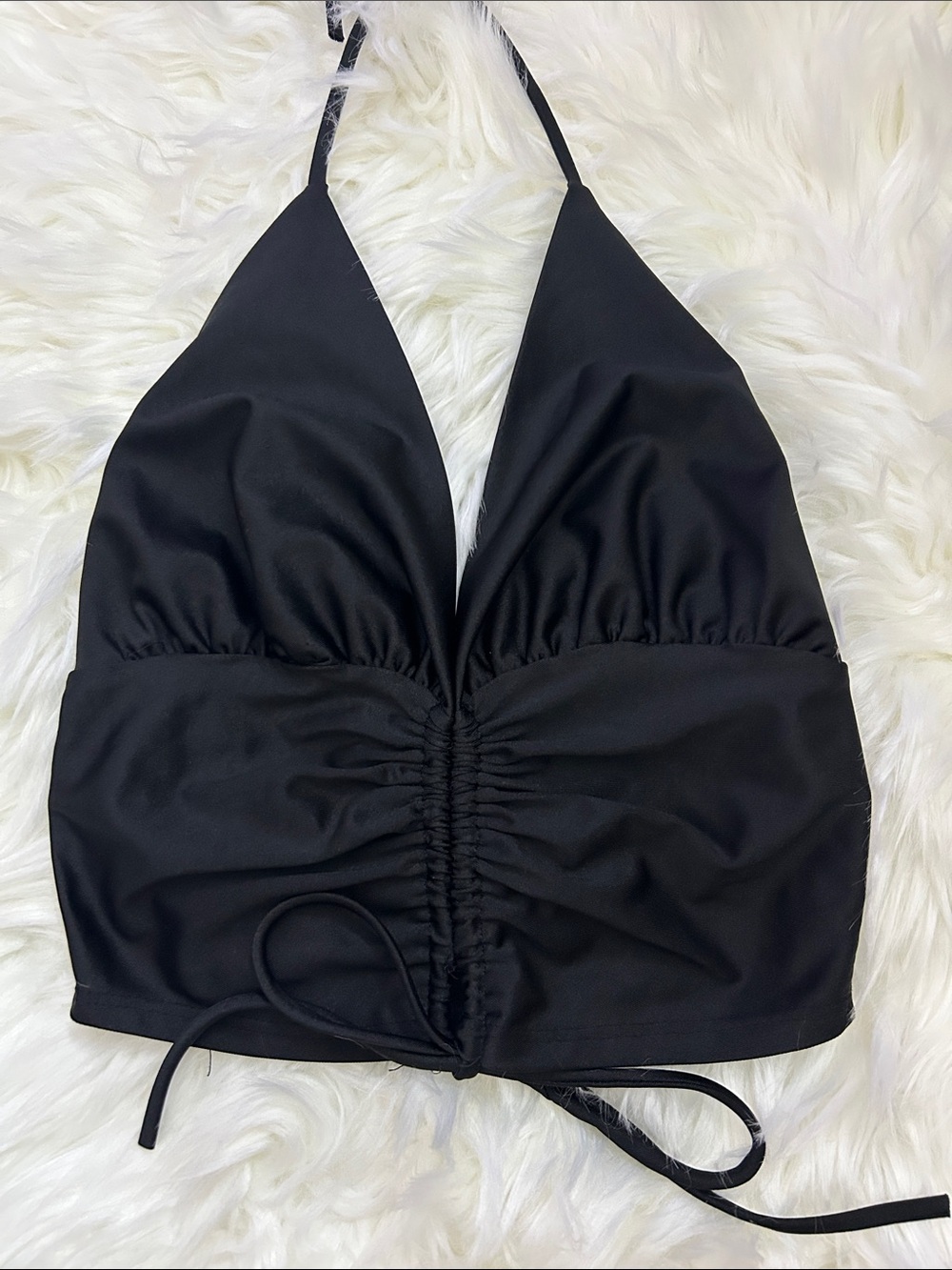 Black Ruched Halter Crop Top
